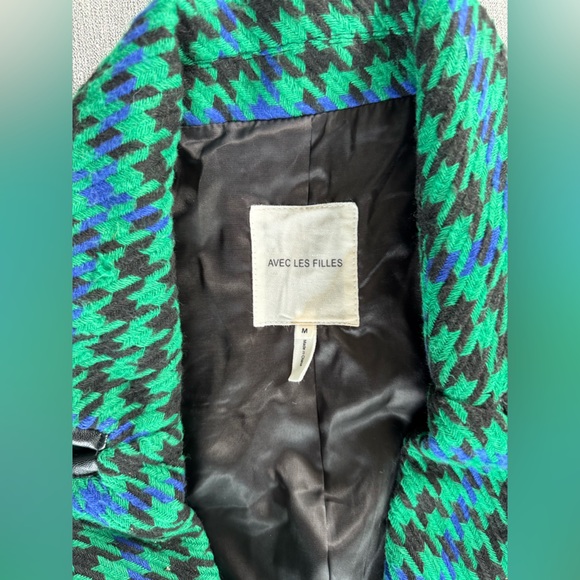 Avec Les Filles Houndstooth Leather Trim Blazer Size: M - Picture 11 of 16